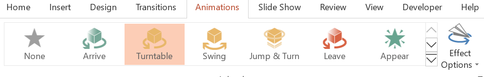 3D animations options in PowerPoint