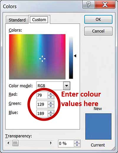 Enter custom RGB values in PowerPoint