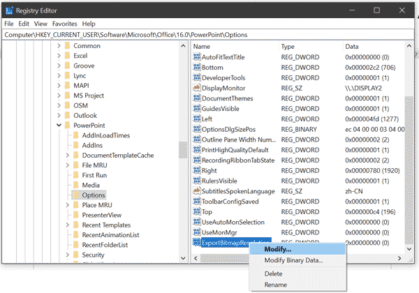 Modify the ExportBitmapResolution registry key